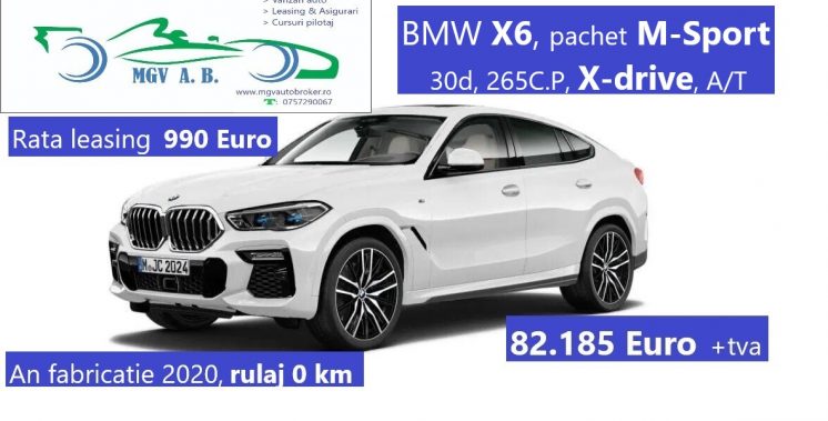 BMW X6, M-Sport,30d, 265 C.P, X-drive,A/T, an fabricatie 2020, rulaj 0 km